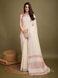 Beige Linen Daily Wear Saree With Blouse Piece