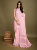 Peach Linen Daily Wear Saree With Blouse Piece