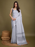 Grey Linen Daily Wear Saree With Blouse Piece