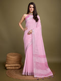 Pink Linen Daily Wear Saree With Blouse Piece