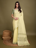 Yellow Linen Daily Wear Saree With Blouse Piece