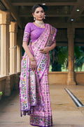 Pink Patola Silk Blend Saree With Blouse Piece