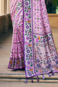 Pink Patola Silk Blend Saree With Blouse Piece