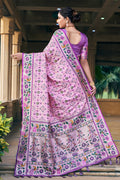 Pink Patola Silk Blend Saree With Blouse Piece