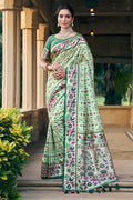 Pista Green Patola Silk Blend Saree With Blouse Piece