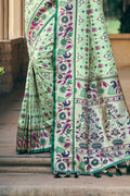 Pista Green Patola Silk Blend Saree With Blouse Piece