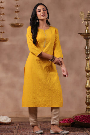 Women's Mustard Cotton Kurta