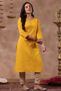 Women's Mustard Cotton Kurta