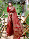 Maroon Banarasi Silk Saree With Blouse Piece