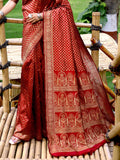 Maroon Banarasi Silk Saree With Blouse Piece