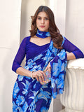 Blue Georgette Saree With Blouse Piece