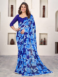 Blue Georgette Saree With Blouse Piece