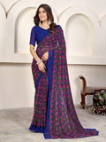 Blue Georgette Saree With Blouse Piece