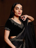 Black Satin Chiffon Saree With Blouse Piece