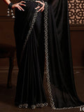 Black Satin Chiffon Saree With Blouse Piece