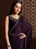 Purple Satin Chiffon Saree With Blouse Piece