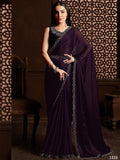 Purple Satin Chiffon Saree With Blouse Piece