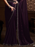 Purple Satin Chiffon Saree With Blouse Piece