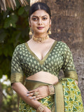 Green Kalamkari Silk Saree With Blouse Piece