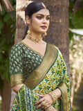 Green Kalamkari Silk Saree With Blouse Piece