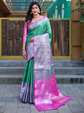 Sea Green Banarasi Silk Saree With Blouse Piece