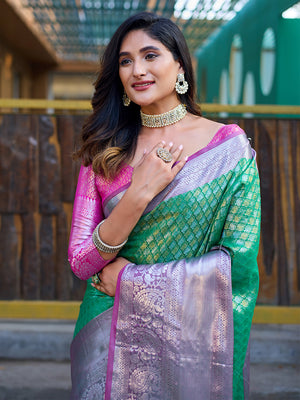 Sea Green Banarasi Silk Saree With Blouse Piece