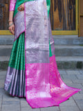 Sea Green Banarasi Silk Saree With Blouse Piece