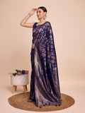 Navy Blue Silk Saree With Blouse Piece