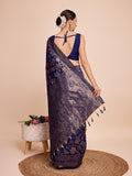 Navy Blue Silk Saree With Blouse Piece