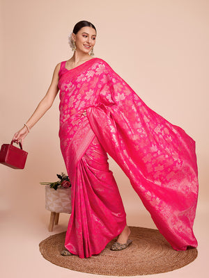 Pink Silk Saree With Blouse Piece