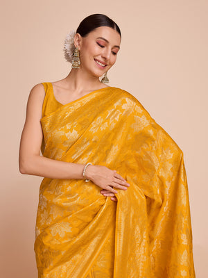 Mustard Silk Saree With Blouse Piece