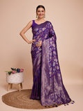 purple Silk Saree With Blouse Piece