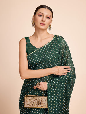 Green Cotton Saree With Blouse Piece