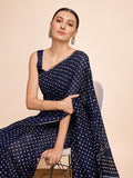 Navy Blue Cotton Saree With Blouse Piece