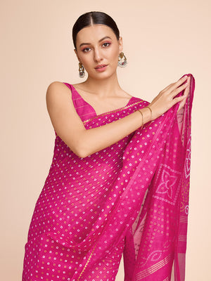 Pink Cotton Saree With Blouse Piece