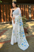 White Georgette Saree with Black Blouse Piece