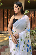 White Georgette Saree with Black Blouse Piece