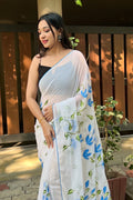 White Georgette Saree with Black Blouse Piece