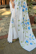 White Georgette Saree with Black Blouse Piece