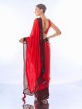 Red Georgette Party Ready To Wear Saree With Blouse Piece