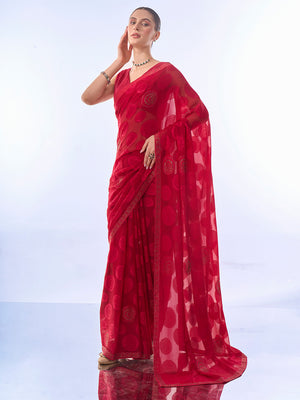 Pink Georgette Party Wear Saree With Blouse Piece