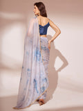 Blue Organza Party Wear Saree With Blouse Piece