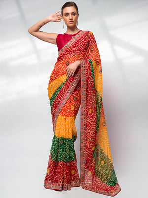 Multicolor Georgette Party Wear Saree With Blouse Piece