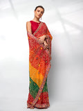 Multicolor Georgette Party Wear Saree With Blouse Piece