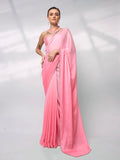 Pink Satin Party Wear Saree With Blouse Piece