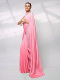 Pink Satin Party Wear Saree With Blouse Piece