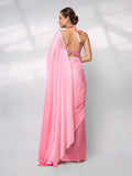 Pink Satin Party Wear Saree With Blouse Piece