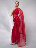 Red Satin Party Wear Saree With Blouse Piece