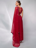 Red Satin Party Wear Saree With Blouse Piece