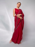 Red Satin Party Wear Saree With Blouse Piece